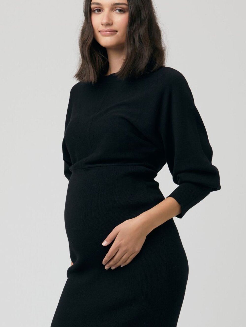 RIPE XL Black Sloane Knit Maternity Dress Batwing Long Sleeve